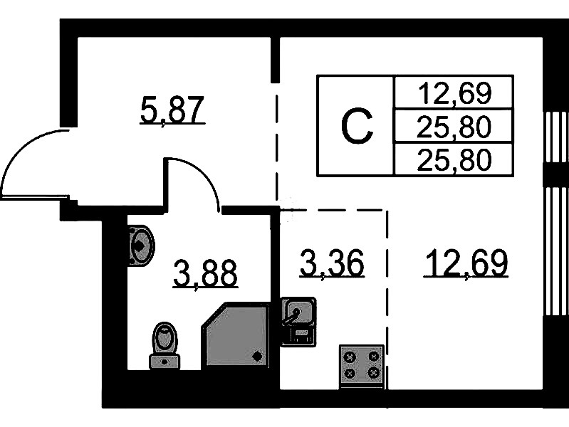 Квартира студия 25.8 м², 15/15 эт., ЖК «Невская Долина»